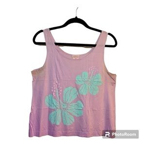 🌺 Vintage Hawaii! 1980's Sansei Lavender and Teal Tanktop, Size L 🌴
